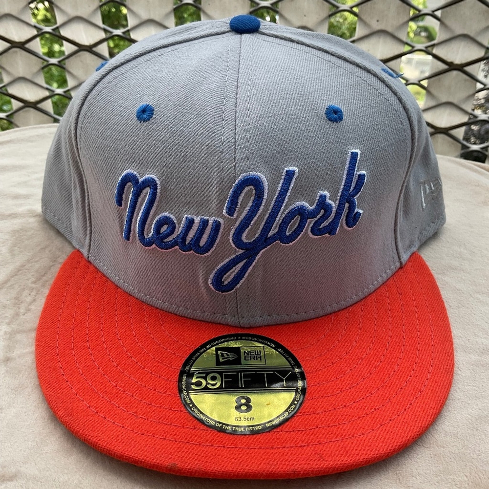 New Era New York Mets Cooperstown Classic OG Script Fitted Gray/Orange sz 8